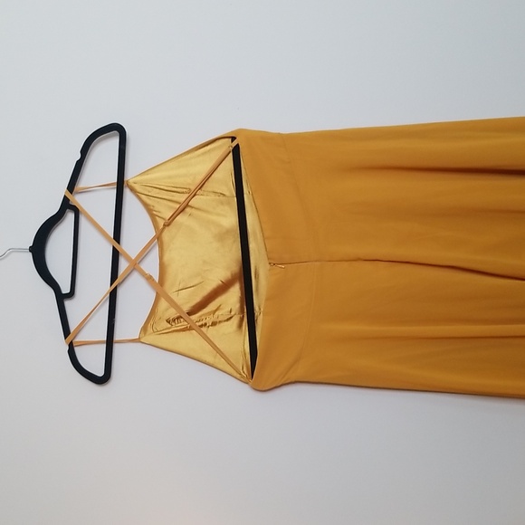 Lulu's Mustard Yellow Golden Slit Front Crisscross Back Gown XL as is* - Picture 5 of 12